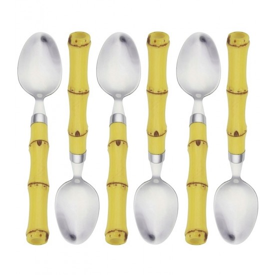 Jogo 6 Colheres Para Sobremesa 18,5cm De Aço Inox Com Cabo De Plástico Bambu Natural